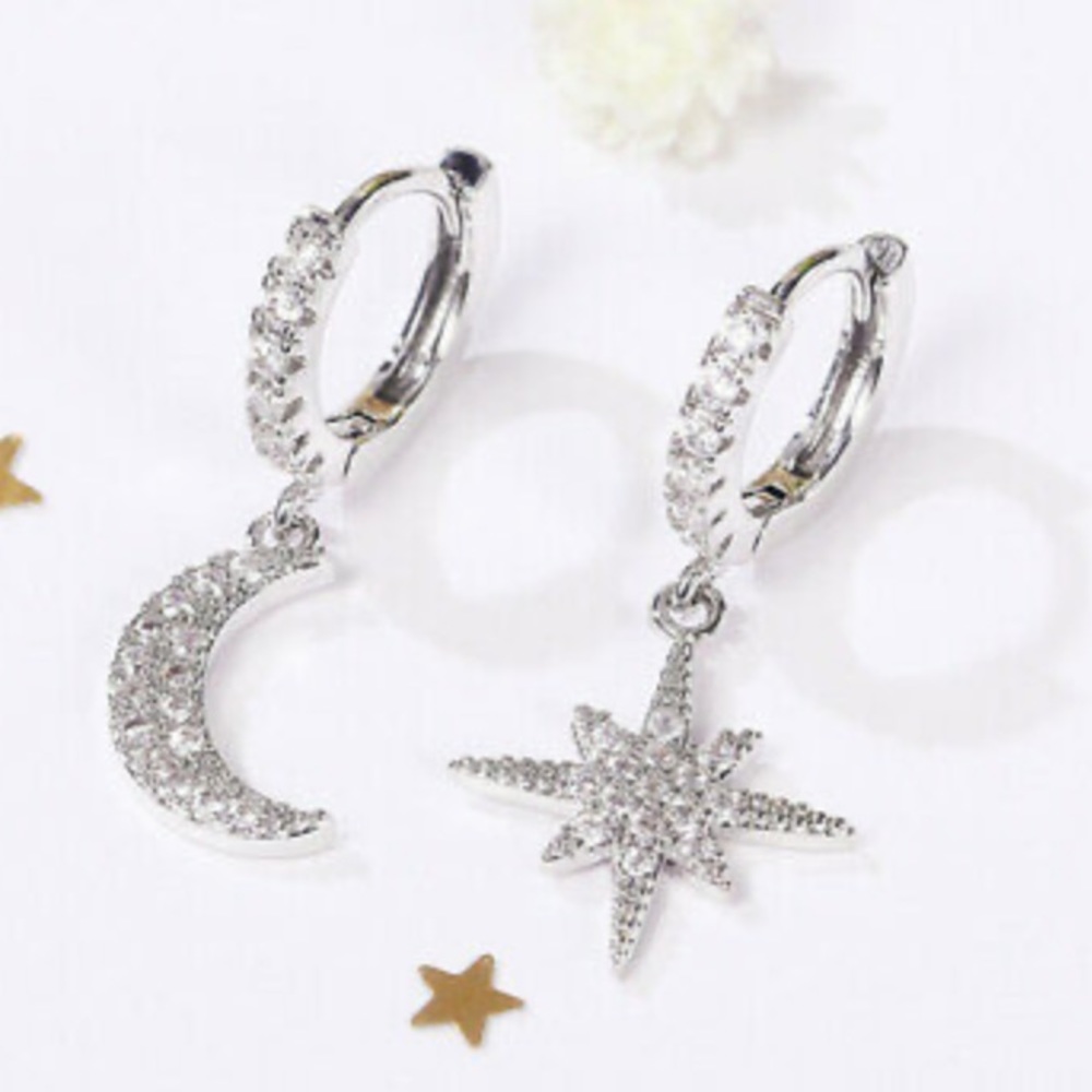 New 925 Sterling silver Moon Star Earrings - Picture 6 of 7